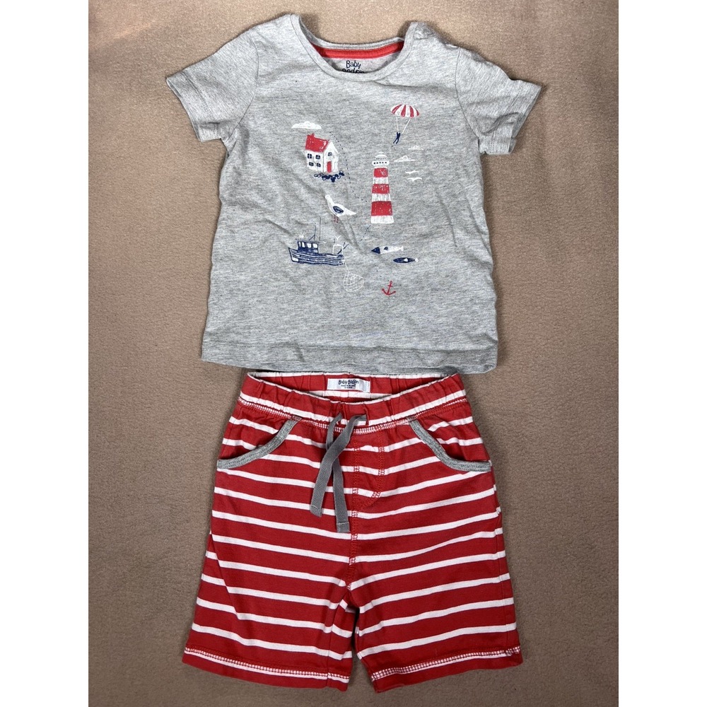 Baby Boden 12-18M Nautical Lighthouse Boat Shirt & Striped Shorts Mini Boden